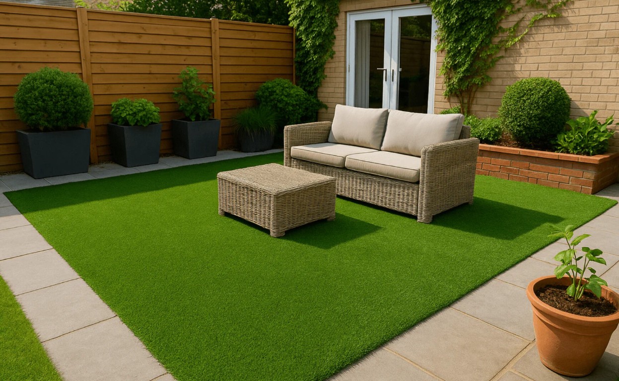Residential artificial grass installed in beautiful Huntsville backyard